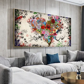 Абстрактни Цветни Плакати с Цветя във формата на Сърце и Щампи, Стенни Художествени Картини, Любовни Картини на Платно за Всекидневна Декор