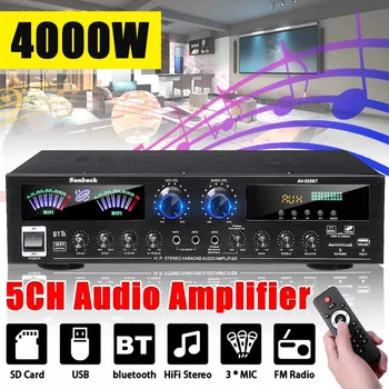 4000 W 5-Канала bluetooth 5,0 Hi-FI Цифров Стерео Аудио Усилвател Говорител Подкрепа 3 Микрофони FM USB SD 3Mic С Дистанционно Управление