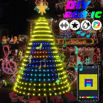 Коледно Дърво RGB IC Звезда Водопад Струнни Светлини Smart Bluetooth ПРИЛОЖЕНИЕТО за Дистанционно Управление на Дома Празничен Декор Приказни Светлини Музикална Синхронизация