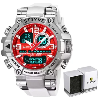 Нови мъжки цифрово-аналогов часовник STRYVE с двоен механизъм, Водоустойчиви Часовници с Календара на Седмица, Модерни Спортни Мъжки Ръчен Часовник 8025