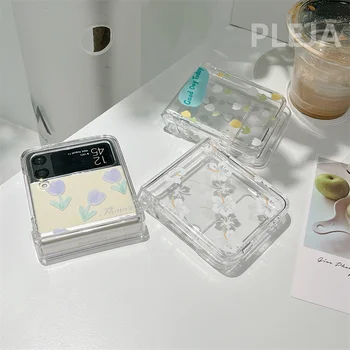 Сладък Калъф За мобилен Телефон с Цветен Рисувани За Samsung Galaxy Z Флип 3 Калъф Прозрачен Твърд PC Сгъваеми Защитни Капаци За Z Flip3 5G Funda