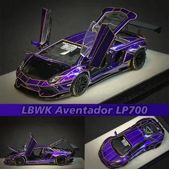 PGM 1:64 LBWK Aventador LP700 Пълно Отваряне на Вратите Лилаво Свеж Модел Сплав Диорама Модел Автомобил Колекция Миниатюрни Играчки Carros