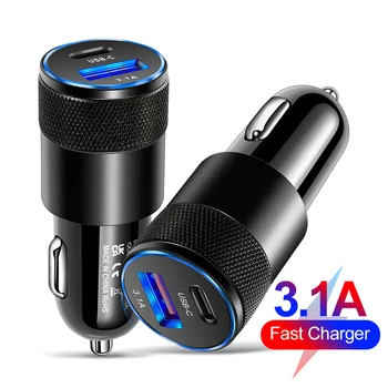 Тип C 2 Порта USB Зарядно за Кола 3A Бързо Зареждане на 12 15 W Запалката Адаптер за Контакта Зарядно Устройство за Телефон за iPhone Samsung