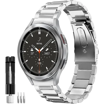 Galaxy Watch 4 5 Каишка от Неръждаема Стомана за Samsung Watch4/5 44 мм 40 мм Класически 46 мм 42 мм и Каишка за Китката Извит Край, Без Пропуски Гривна