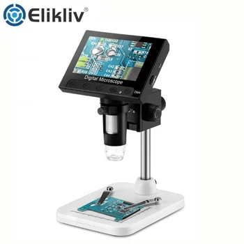 Elikiliv EDM4 LCD Дигитален Микроскоп 50X-1000X Електронни Видеомикроскопы 4,3-Инчов HD Екран + Регулируема Поставка USB За PC