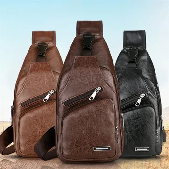 2023 Мъжка чанта за зареждане чрез USB, Мъжки Нагрудная Чанта за Поръчка, чанта през Рамо от полиуретан, и с PVC, Диагонално Помещение, Пътна Чанта, Чанта през Рамо
