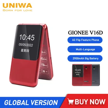 GIONEE V16D 4 Г Флип Функция Телефон 2 + GB 16 GB Двойна Сензорен Екран на Мобилни Телефони Голям Бутон Мобилен Телефон за Възрастни Хора Whatsapp SOS