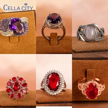 Cellacity винтажное пръстен от Сребро 925 Бижута в лилаво червен рубин скъпоценен камък 5A циркон дамски изискани Бижута подарък за сватбени партита
