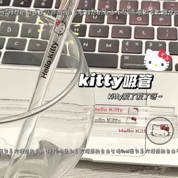 Аксесоари Kawaii Sanrio Стъклена Соломинка Здравей Kittys Скъпа Красотата на Висококачествени Многократна употреба за Еднократна употреба Играчки на Едро за Момичета Подарък