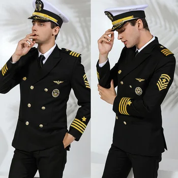 Униформа на Пилот на Авиокомпанията Капитан от ВМС на САЩ Униформи Двубортного Моряк Моряк Яке Моряк Панталони Одобрен Авиационен Костюм