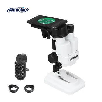AOMEKIE 20X Стереомикроскоп с Притежателя на Телефона, за Спояване на печатни платки за Наблюдение на Насекоми, Мобилният Инструмент за Ремонт, Led Лампа HD Vision