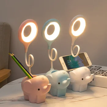 Сладък Слон LED Настолна USB Лампа Акумулаторна Учебна Лампа За Четене Със Сензорен контрол Затемняющая Настолна Нощна Лампа За Бебета Нощни Офис