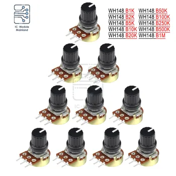 10 Бр./лот Потенциометър Резистор 1 До 5 До 10 До 20 До 50 До 100 До 500 До 3Pin Линейно Заострени Ротационен Потенциометър за Arduino