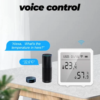 DM Умен WIFI Сензор за температура и влажност на въздуха, Влагомер За стая, Термометър С LCD Дисплей, Поддръжка на Алекса Google Assistant