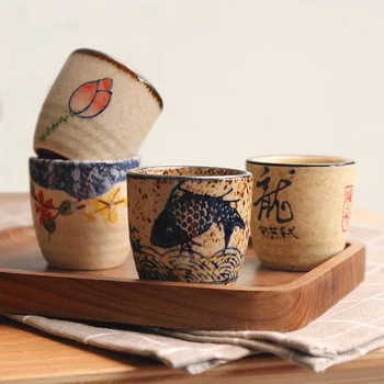 Керамична антични чаша за бяло вино в японски стил, определени за саке, домашна ретро кафеена чаша вино, пот, класическа чаша шочу
