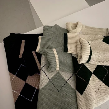 Реколта Пуловери, Дамски Пуловер, Зимен пуловер с дълги ръкави в стил колеж, пуловер за дядовци, зимни дрехи, дамски потници в готически стил y2k