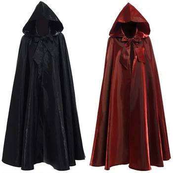 2022 Хелоуин парти Cosplay жена мъжете възрастен дълъг герой магьосничество халат качулка палто Cosplay атласное червено средновековна палто