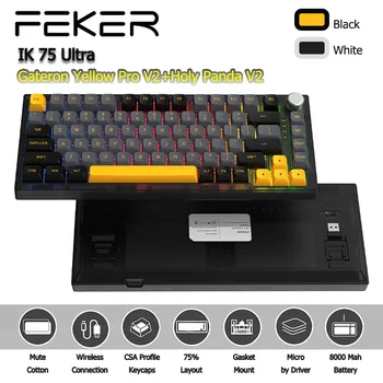 KeysLand FEKER IK75 Ultra Pro Безжична Ръчна Клавиатура Hotswap 8000 ма RGB Gateron Ключове CSA Капачки за Комбинации Bluetooth Holy Panda