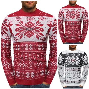 Мъжка Мода на Европейския Пуловер Американски Зимна Коледна Лосове Комбинация от Цветове през Цялата Силует Пуловер Пуловер Пуловер, мъжки Нова