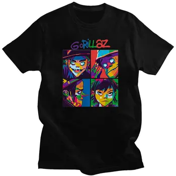 Тениска Gorillaz Music Band с шарени Шапки, Черна Мъжка тениска От Чист Памук, Пролет-лято, с Къси ръкави, на Хладно Градинска Тениска в Ретро стил, Върхове