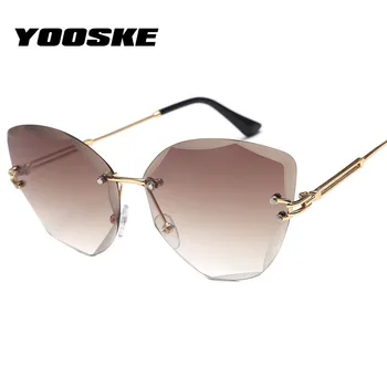 YOOSKE 2020 Слънчеви Очила Без Рамки Дамски Модни Дамски Слънчеви Очила с Кошачьим Око Реколта Дограма От Алуминиеви Класически Маркови Дизайнерски Нюанси