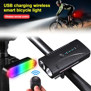 USB Акумулаторна Предни Велосипеден Фенер Велосипеден Рог Интелигентен Сензор за Велосипеден Фенер Цветни Предупредителен Задна Светлина с Безжично Дистанционно Управление