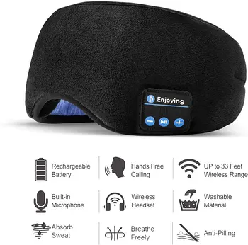 Bluetooth 5,0 Безжична 3D Маска За Сън, Стерео Маска За Сън Превръзка На Главата Музикална Помощ За Сън Мека Превръзка Върху Очите Превръзка Върху Очите Превръзка