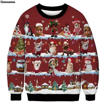 За Мъже И Жени, Лепкава Коледен Пуловер, Пуловер, Коледна Празнична Hoody За Парти, 3D Коледен Скок С Принтом Кучета, Върхове