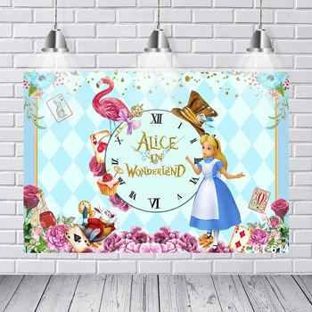 Алиса в Страната на Чудесата Фон За Снимки Приказна Гора Принцеса Момиче честит Рожден Ден Снимка Фон Банер Декор за Доставка