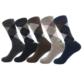 5 двойки/опаковане. Cassic, модерен мъжки чорапи в стил ретро, Чесаный Памук, диамант, Обикновена, Argyll, Ежедневни, делови, вечерен, чорапи