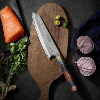 JUNSHENG дамасский нож на главния готвач от здраво дърво с 8-инчов дръжка, 8-инчов с кухненски нож, кухненски нож, японски нож за рязане на