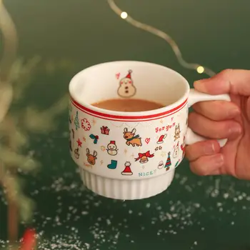 Чаша за закуска с Мляко, Чаша с ръчно рисувани, Креативна Керамична Кафеена Чаша За Следобеден Чай, Чифт Коледни Подаръци