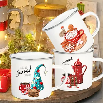Сладки Коледни Сладки Лате Печат На Чаши За Кафе Емайл Горещо Какао С Шоколад Чаша Сок Млечни Чаши Вечерни Украса Празничен Подарък