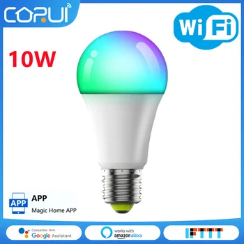 CoRui E27 WiFi Умна Крушка Bluetooth Дистанционно Управление 10wRGB Цветна Лампа с Регулируема Яркост Таймер Magic Home Pro Алекса Google Home Алис