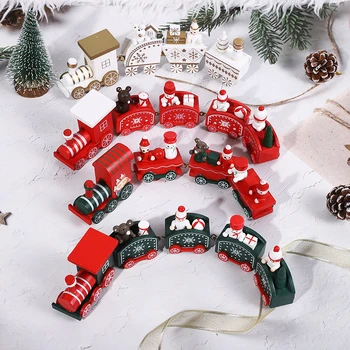 Коледен Дървен Влак Украшение Нова Година 2023 Детски Подаръци Сладък Рисувана Играчка Влак Дядо Коледа, Снежен човек Занаяти за Коледно Парти Декор