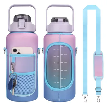 2Л Голямата Голям устойчива на плъзгане Чанта за носене на бутилки за вода с каишка, Спортна Бутилка С джоб за съхранение на топла вода (Само ръкав)