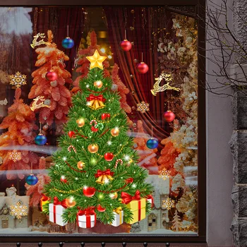 Коледно Дърво, Декорация На Стъклени Прозорци И Лепенки За Стени Снежинка Хол Етикети Фестивал На Домашен Интериор Честита Нова Година Тапети