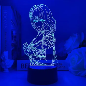 Genshin Impact Raiden Shogun лека нощ 3D USB LED Гейм Герой Фигурка Светлини Детска Нощна Лампа Украса Спални