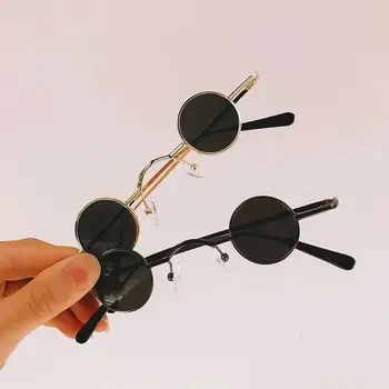 Метални Кръгли Слънчеви Очила Луксозни Дизайнерски Дамски Слънчеви Очила Мъжки слънчеви Очила Дамски Малки Черни Очила с UV400 Малко Кръгло Стъкло В Рамка