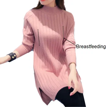 Дамски Блузи за Бременни и Кърмещи Топли Възли Пуловер за Бременни И Кърмещи Есен Зима Кърменето Долните Ризи за Бременни