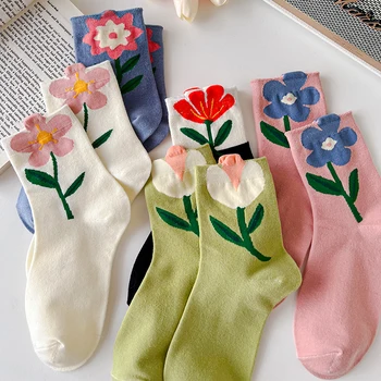 1 Чифт Корейски чорапи, Ново записване, дамски чорапи, есенно-зимни чорапи за жените, ежедневни Памучни чорапи с цветен модел, меки чорапи в стил харадзюку