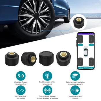 Bluetooth 5,0 Мотор TPMS Система за Контрол на Налягането В Автомобилните Гумите С 2/3/4 Сензори За IOS и Android Приложение За Мобилен Телефон Аларма Наблюдение
