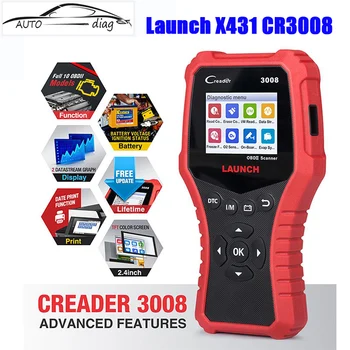 Launch X431 Cr3008 Launch Cr3008 Obd2 Авто скенер Авто OBDII EOBD Четец на код Скенер Проверка на двигателя Батерия Безплатно Обновяване pk CR3001