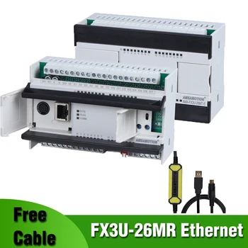 АД FX3U-26MR с Ethernet порт за Програмируемо контролер Mitsubishi MELSEC Логическо Реле Аналогов такса Безплатен USB кабел-SC09-FX