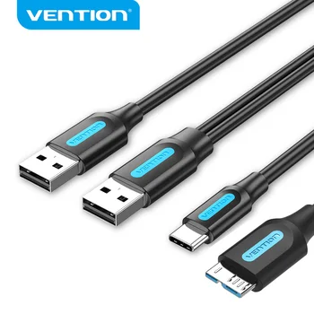 Vention Type C Dual USB захранване 3A Кабел за бързо Зареждане и Трансфер на Данни за Samsung Note 3 S5 Твърд Диск Xiaomi Micro USB 3.0 Кабел