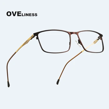 Рамки За Очила От Титанова Сплав, мъжки Квадратни Очила, Оптични Прозрачни Очила За Късогледство, Предписани Метални Безвинтовые рамки За очила