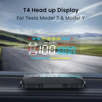 T4 HUD За Tesla, Модел 3 и Модел Y Head Up Дисплей С Автомобилен Проектор за измерване на Скоростта на Предното Стъкло на Интелигентна Система за Сигнализация за Превишаване на скоростта