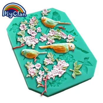 Силиконова форма за украса на торта във формата на свраките и цвете, форма за клетка за празни приказки, под формата на шоколад или украса на кексчета, инструменти за печене