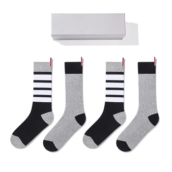Мъжки чорапи TB води до пренебрегване том 2022, луксозни маркови Смешни Чорапи, Дамски Чорапи в Ивица с 4 ленти, Контрастен Цвят, корейски дизайн, Чорапи, 3 Чифта
