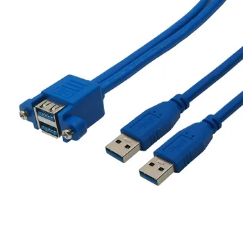 Двойна USB3 порт.0 Plug-двойно USB 3.0 Женски удлинительный кабел USB3.0 Plug-женски панел кабел Дефлекторный кабел 0,5 м